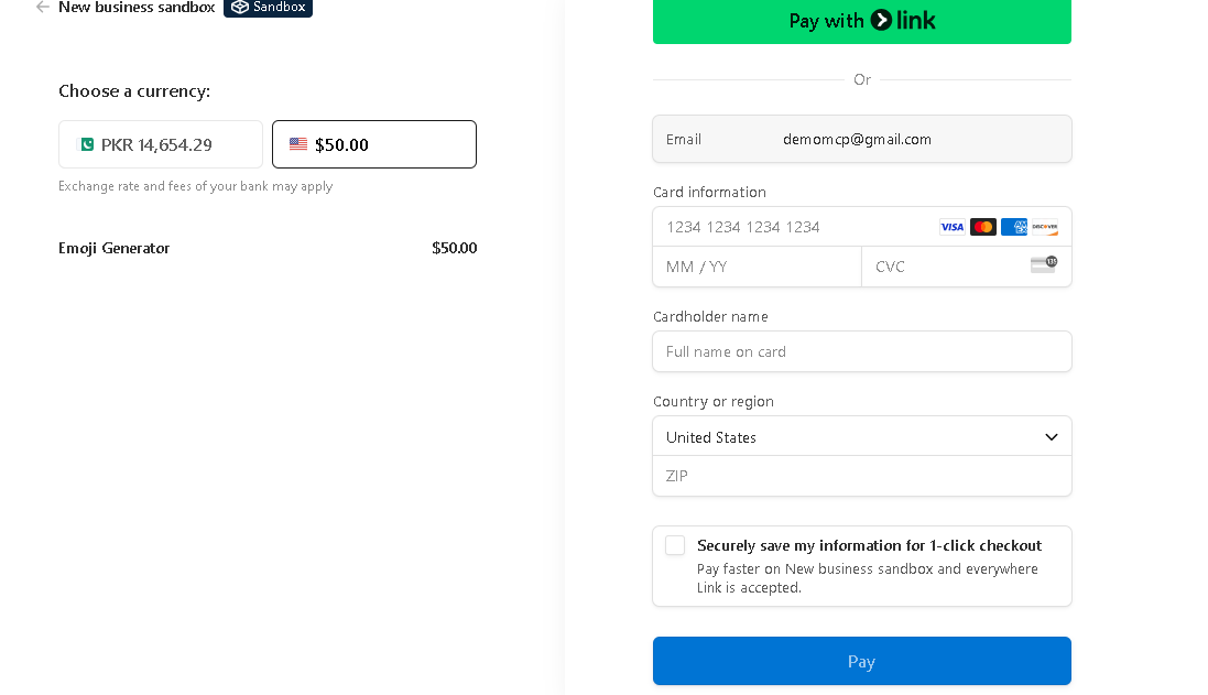Paid emoji generation tool web interface - Stripe checkout page