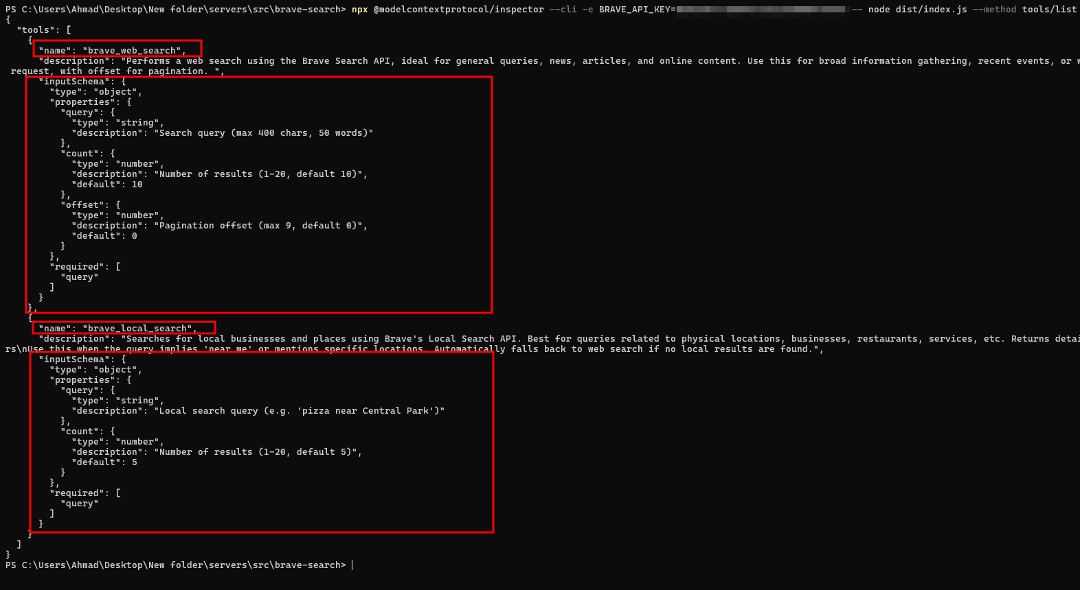 MCP CLI Inspector tool list output