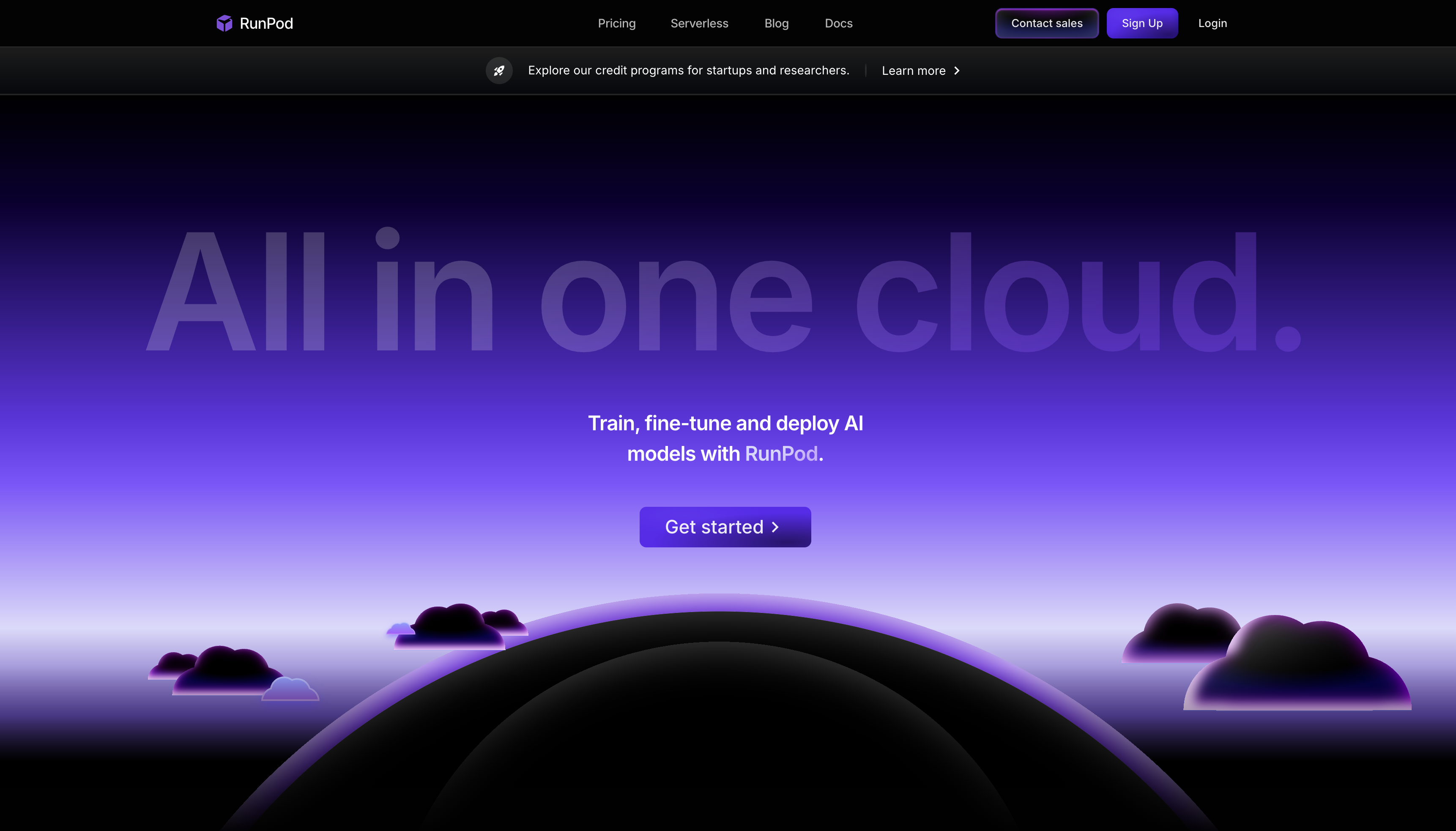 Homepage of Runpod