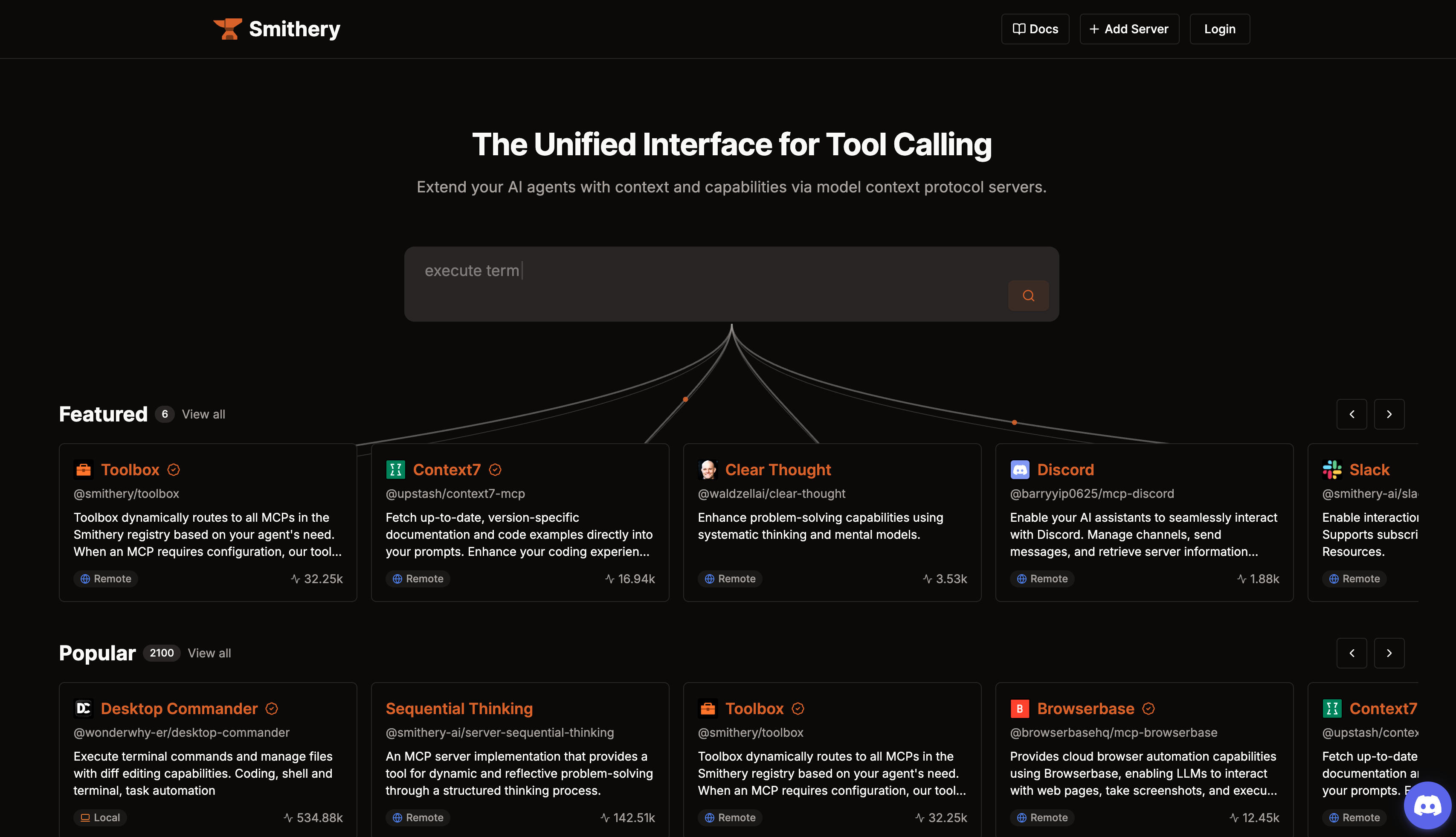 Homepage of Smithery