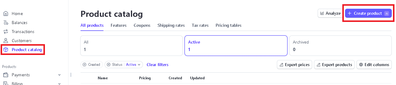 Creating a Stripe Product