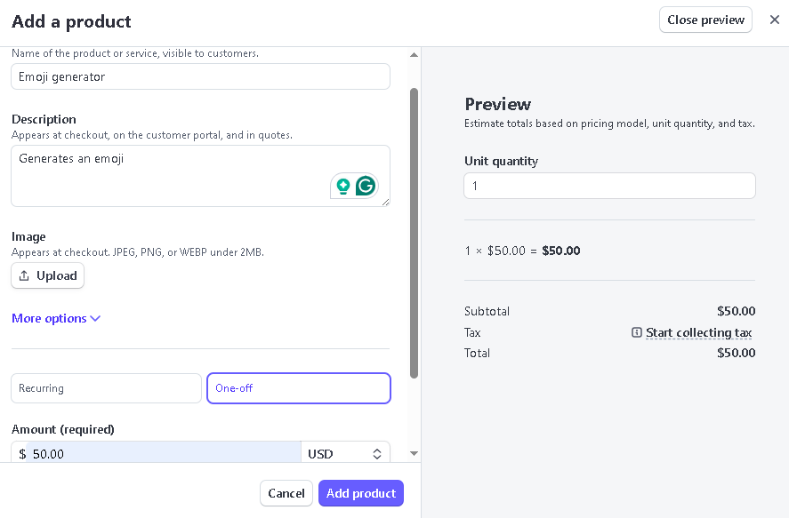Creating a Stripe Product