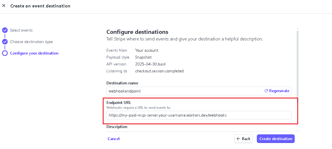 Creating a Stripe Webhooks endpoint
